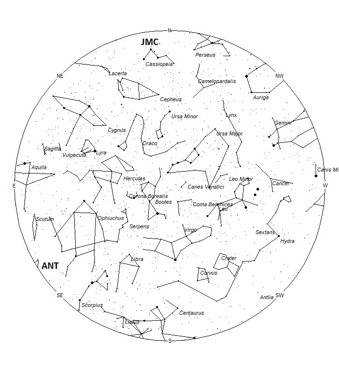 Radiant Positions at 22:00 LDST